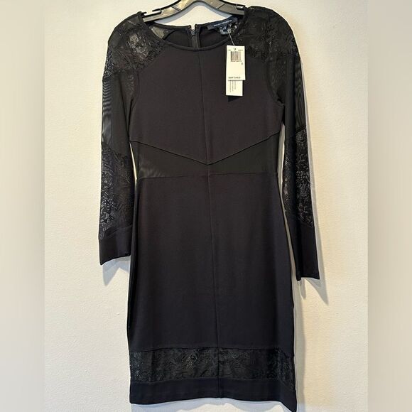 French Connection Women Dress Tatlin Black Lace Trim Party Cocktail Dress size 8 - Picture 3 of 7